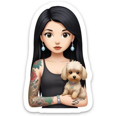 girl with long black  straight hair and tattoos and white Yorkshire and poodle sticker