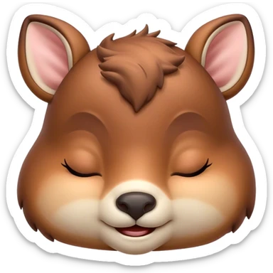 Meme-Worthy Cute Sleeping Deer Portrait Emoji, Head resting peacefully with a contented smile, showcasing a delicate, slender build and a luxuriously soft Fur, eyes shut in a serene, restful nap, Simplified yet hilariously adorable features, highly detailed, glowing with a soft, drowsy light, high shine, relaxed and utterly lovable, stylized with an air of playful laziness, bright and heartwarming, soft glowing outline, capturing the essence of a comically sleepy deer, so meme-worthy it feels like it could instantly become the next viral sensation of adorable woodland slumber! sticker