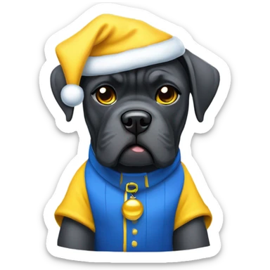 Cane Corso is a blue and yellow Santa Claus outfit. sticker
