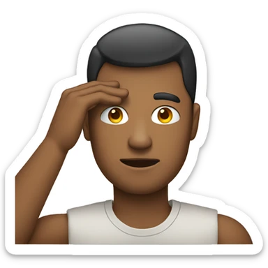 a man with one hand covering one eye sticker