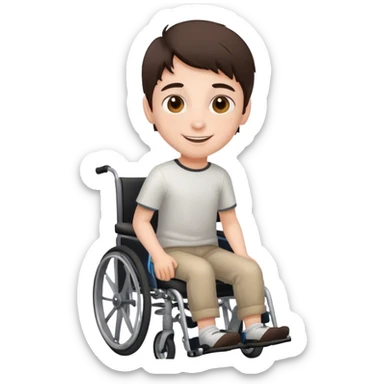 Brunette young boy with brown eyes in wheelchair smiling sticker