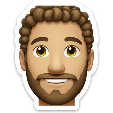 Man with brown curly hair in a bun and brown beard and green eyes sticker