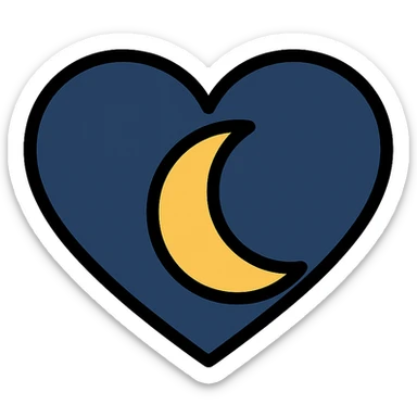 heart with a crescent moon inside, midnight blue colors sticker