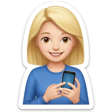 a girl holding a smartphone, smiling sticker