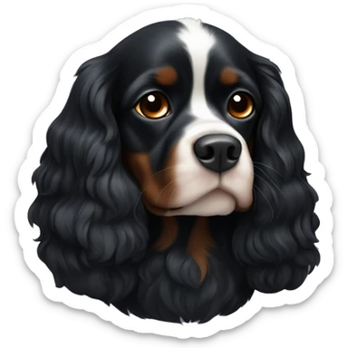 Small completely black king spaniel with black fur on his whole face and white stripe on chest sticker