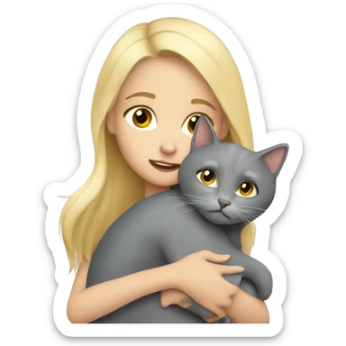 blonde girl hugs gray cat sticker