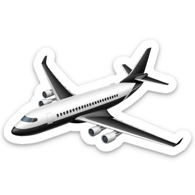 A commercial airplane side on that is black and white sticker