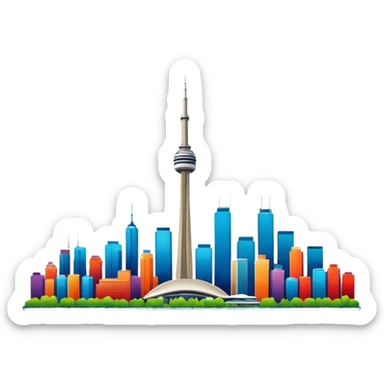 Toronto cityscape emoji with CN Tower and skyline, modern style, vibrant colors sticker