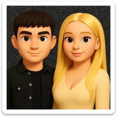 Slightly increase the volume of the upper body of the girl, slightly turn her to face forward, and make the skin color uniform. Maintain the cartoonish 3D style as in the reference image. sticker