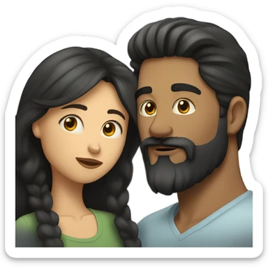 Girl with dark hair kissing a man with dark beard  sticker