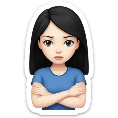 pouty/sad arms crossed emoji woman with long black hair sticker
