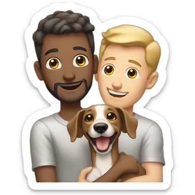 Happy gay couple white men with a dog greyhound sticker