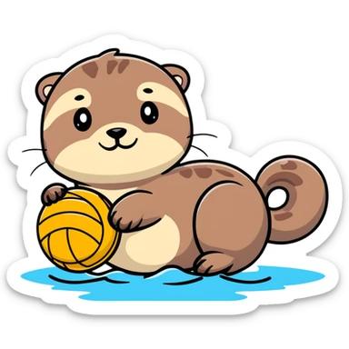 super cute otter relaxing on its back on water with a volleyball balanced on its belly sticker