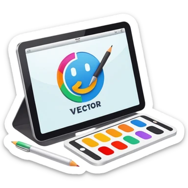 digital screen showing a basic logo being edited, with vector handles and a color palette sticker