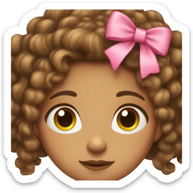 tan girl with brown curly hair and brown eyes with a pink bow in her hair sticker
