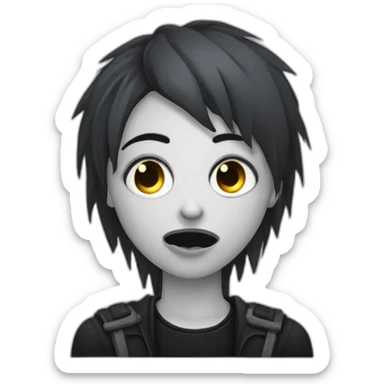 goth graphic designer with toothache sticker