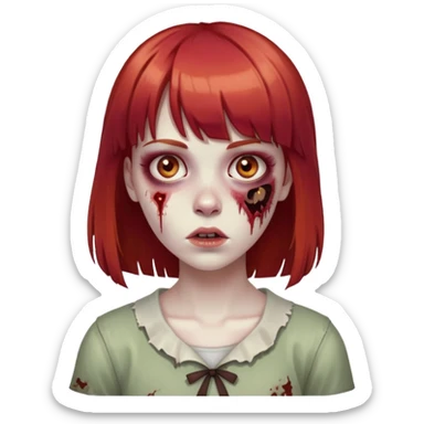 Cabelo vermelho com franja com olhos castanhos garota zumbi sticker