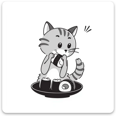 grey tabby kitten eating sushi sticker