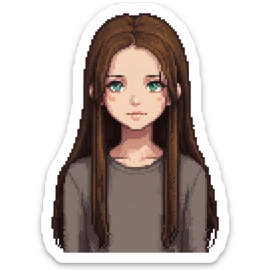 A girl with long, straight brown hair sticker