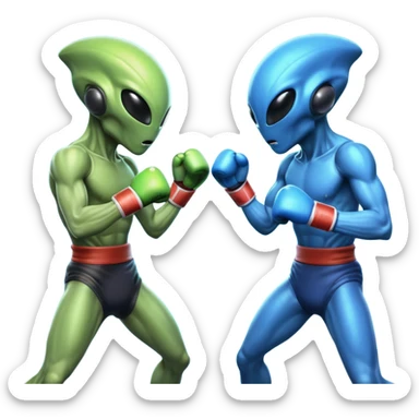 two alien fighters boxing, mid-punch action, motion blur effect, glowing energy impact, dramatic lighting, 3D cartoon, mobile game icon style, clean background, no text, no watermark
 sticker