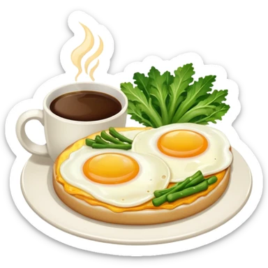 eggs with veggies and on the side one coffee in cute mug sticker