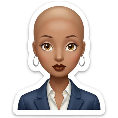Gorgeous shiny girl no eyebrows wearing blazer Alluring black woman wide nose bald head big brown lips sticker