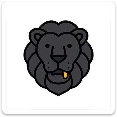 a black lion with a gold tooth, color outline icon style sticker