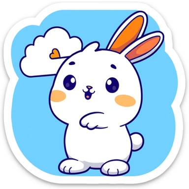 full-body pastel blue bunny with cloud, blowing a kiss with sparkles sticker