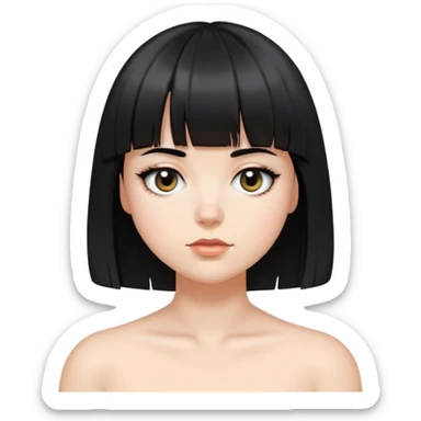 Chica blanca con el pelo cortó negro lacio y con un flequillo, el pelo es a los hombros, ojos negros, y un pequeño lunar debajo del ojo izquierdo  sticker
