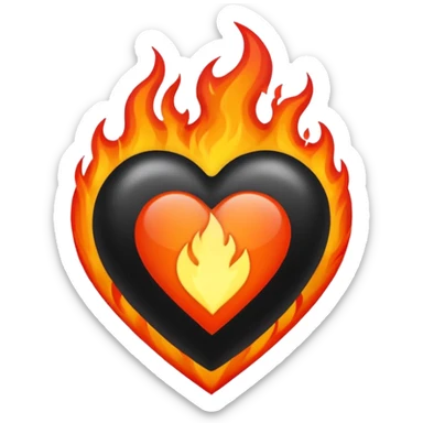 Black heart with flames around it sticker