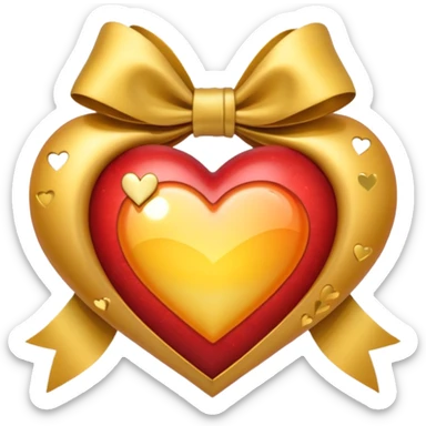 heart with a sunrise, gold bow with heart pattern on the bow, apple emoji style sticker