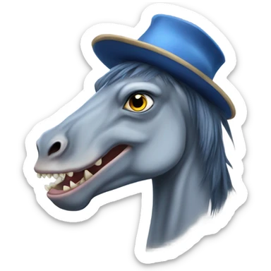 blue roan horse with t rex hat sticker