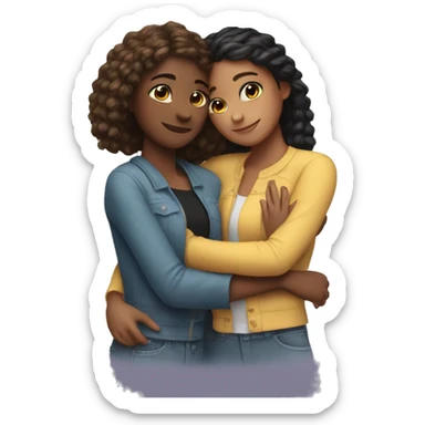 2 girl best friends hugging each other sticker