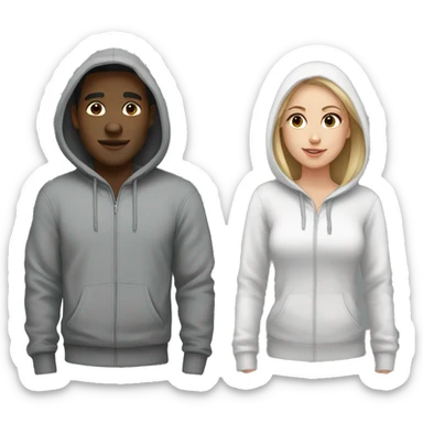 Black man and white girl couple in grey hoodies with hoods  sticker