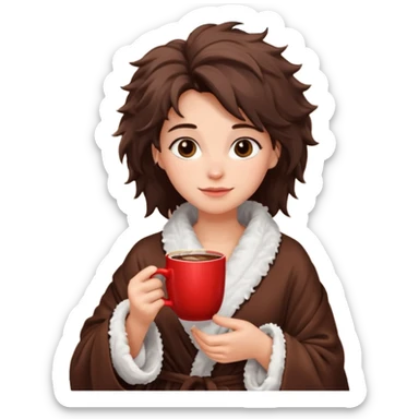 {
      "type": "human",
      "look": "fluffy robe woman, messy hair, holding cup of cocoa",
    } sticker