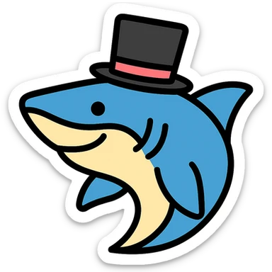 color outline icon of a shark wearing a top hat sticker