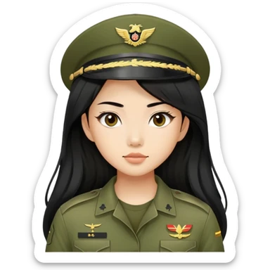 Beautiful Asian girl with long black hair wearing military green cammies sticker