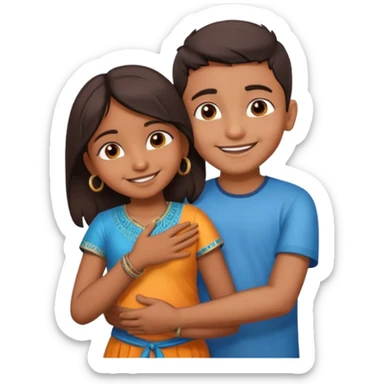 indian boy hugging indian girl from behind... boys hand down near navel of girl sticker
