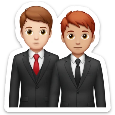 Brown hair white boy and red hair brown boy wearing suits sticker
