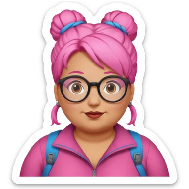climber fat woman with pink bun hair and glassess sticker