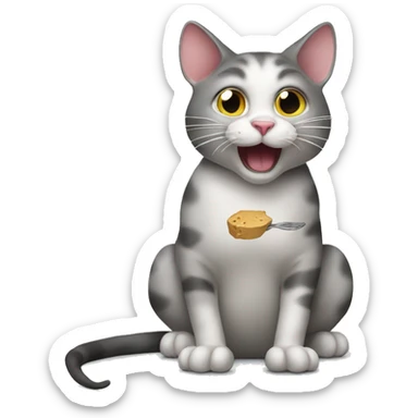 cat eating mouse  sticker