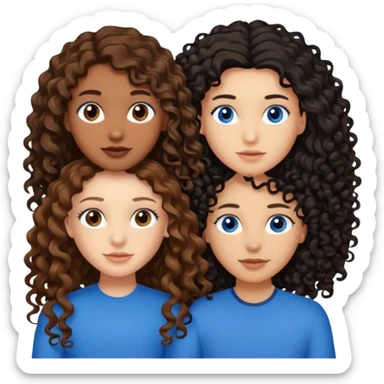 Two best friends .bestie 1: beige skin with brown long hair and blue eye. Bestie 2:mixed race skin with curly black hair and brown eye sticker