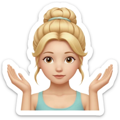 Cinematic Realistic Yoga Girl Portrait, depicted with lifelike skin texture, subtle rosy undertones, and soft natural lighting that enhances the gentle contours of her face. Her intricately detailed golden blonde hair is elegantly styled in an updo, sticker