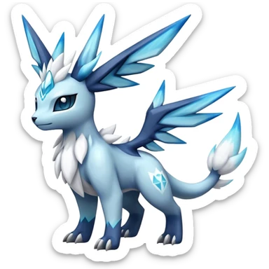 Fluffy ethereal celestial Kyurem-Glaceon-dialga-hybrid, full body sticker
