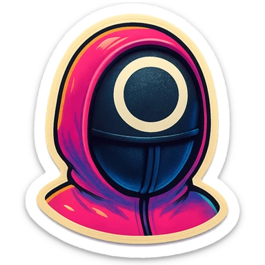 retro sticker style icon of the Squid Game circle guard mask, bold and playful sticker