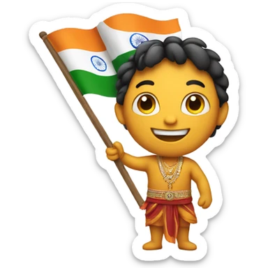 a smiling emoji holding a indian flag in hand sticker