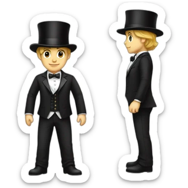 Full body young man white bow, white bow, white bow tie, black suit and top hat, sticker