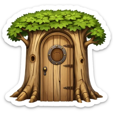 large and old tree trunk with door sticker