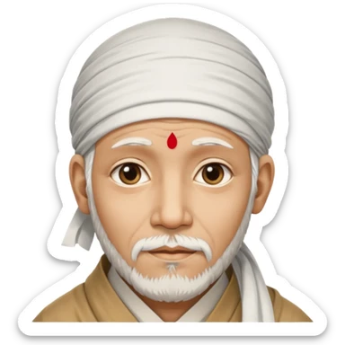 Saint Shirdi Sai Baba, close-up face, white beard, headscarf, warm and compassionate eyes sticker
