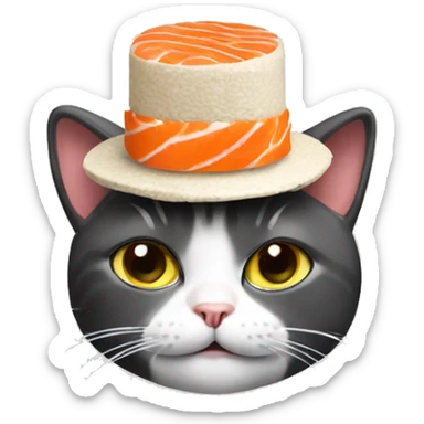 cat wearing a hat made out of sushi sticker